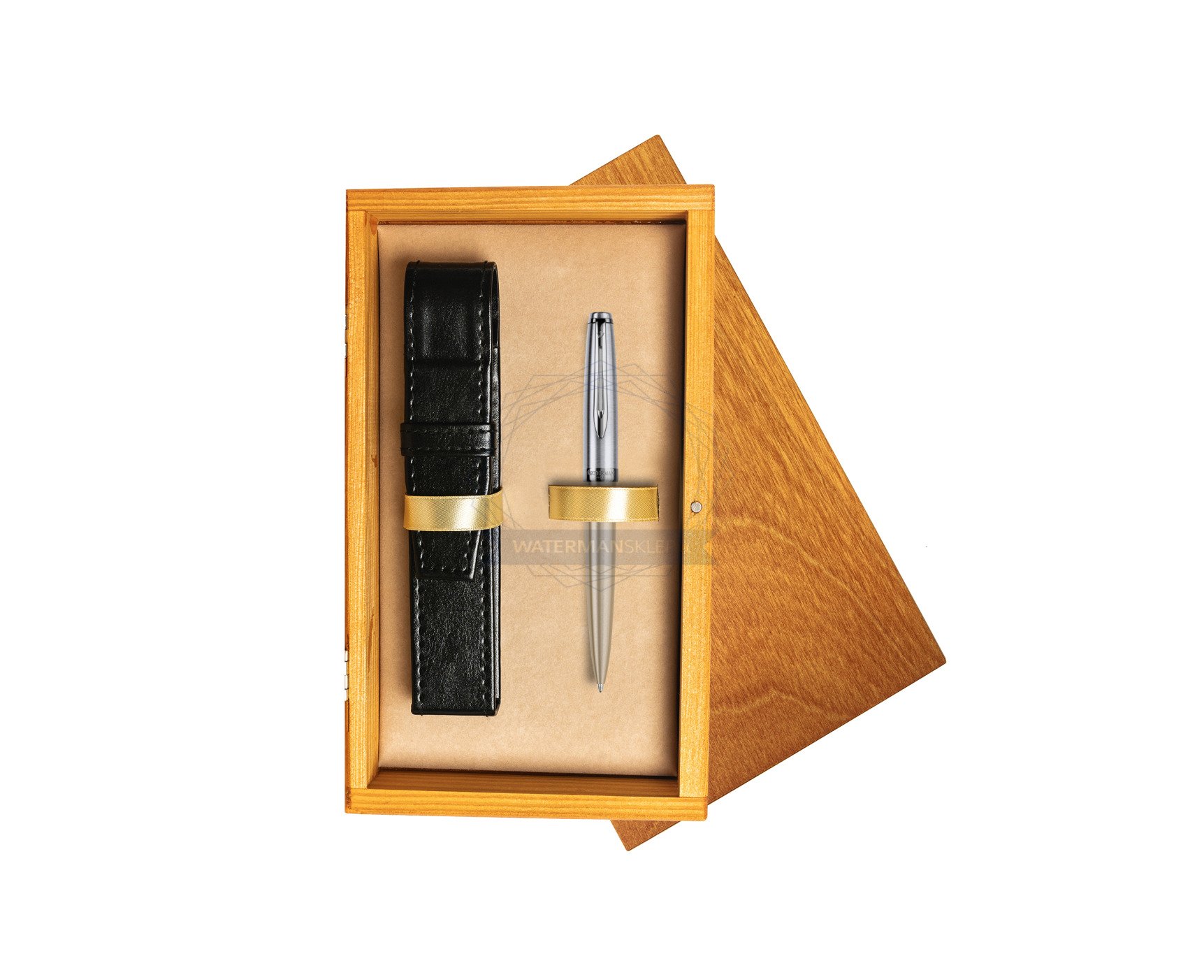 Waterman Embleme Deluxe Metallic Gold Ballpen Single Wooden Box Honey