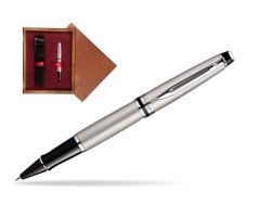 Waterman Expert Stainless Steel CT Rollerball pen in single wooden box Mahogany Single Maroon