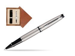 Waterman Expert Stainless Steel CT Rollerball pen in single wooden box  Mahogany Single Ecru