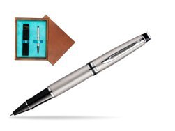 Waterman Expert Stainless Steel CT Rollerball pen in single wooden box  Mahogany Single Turquoise 