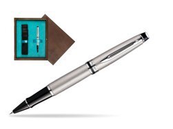 Waterman Expert Stainless Steel CT Rollerball pen in single wooden box  Wenge Single Turquoise 
