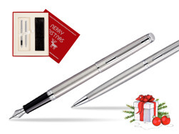 Waterman Hémisphère Stainless Steel CT Fountain pen + Hémisphère Stainless Steel CT Ballpoint pen in gift box in Christmas Gift Box red