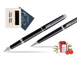 Waterman Hémisphère Black CT Fountain pen + Waterman Hémisphère Black CT Ballpoint Pen in Christmas Gift Box navy blue