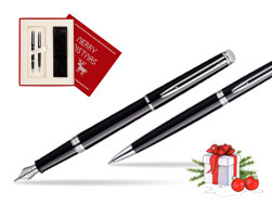 Waterman Hémisphère Black CT Fountain pen + Waterman Hémisphère Black CT Ballpoint Pen in Christmas Gift Box red