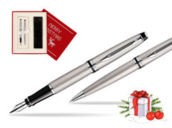 Waterman Expert Stainless Steel CT Fountain pen + Waterman Expert Stainless Steel CT Ballpoint Pen in Christmas Gift Box red