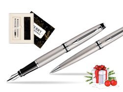 Waterman Expert Stainless Steel CT Fountain pen + Waterman Expert Stainless Steel CT Ballpoint Pen w Christmas Gift Box Magic of Christmas