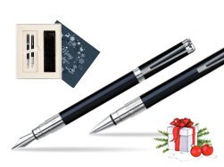 Waterman Perspective Black CT Fountain pen + Waterman Perspective Black CT Ballpoint Pen in Christmas Gift Box navy blue