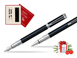 Waterman Perspective Black CT Fountain pen + Waterman Perspective Black CT Ballpoint Pen in Christmas Gift Box red