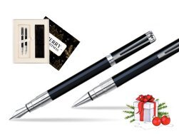 Waterman Perspective Black CT Fountain pen + Waterman Perspective Black CT Ballpoint Pen w Christmas Gift Box Magic of Christmas