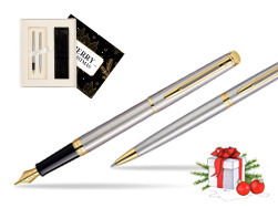 Waterman Hémisphère Stainless Steel GT Fountain pen + Waterman Hémisphère Stainless Steel GT Ballpoint Pen w Christmas Gift Box Magic of Christmas