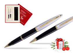 Waterman Carène Deluxe Black GT Fountain pen + Waterman Carène Deluxe Black GT Ballpoint Pen in Christmas Gift Box red