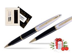 Waterman Carène Deluxe Black GT Fountain pen + Waterman Carène Deluxe Black GT Ballpoint Pen w Christmas Gift Box Magic of Christmas