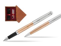 Waterman Fountain Pen + Ballpoint Pen 2018 Deluxe Rose Wave CT in double wooden box Mahogany Double Maroon