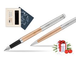 Waterman Fountain Pen + Ballpoint Pen 2018 Deluxe Rose Wave CT in Christmas Gift Box navy blue