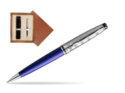 Waterman Ballpoint Pen Expert DeLuxe Navy Blue CT in single wooden box  Mahogany Single Ecru