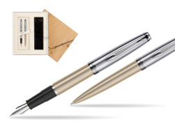 Waterman Embleme Metallic Glod CT Fountain Pen + Waterman Embleme Metallic Gold CT Ballpoint Pen in gift box in Standard 2 Gift Box