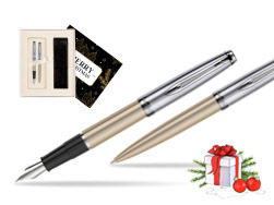 Waterman Embleme Metallic Glod CT Fountain Pen + Waterman Embleme Metallic Gold CT Ballpoint Pen in gift box w Christmas Gift Box Magic of Christmas