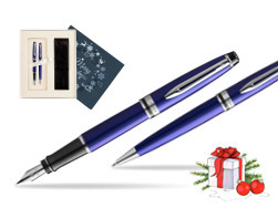 Waterman Expert Navy Blue CT Fountain Pen + Waterman Expert Navy Blue Ballpoint Pen in gift box in Christmas Gift Box navy blue