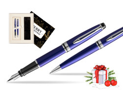 Waterman Expert Navy Blue CT Fountain Pen + Waterman Expert Navy Blue Ballpoint Pen in gift box w Christmas Gift Box Magic of Christmas