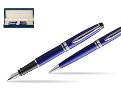 Waterman Expert Navy Blue CT Fountain Pen + Waterman Expert Navy Blue Ballpoint Pen in gift box