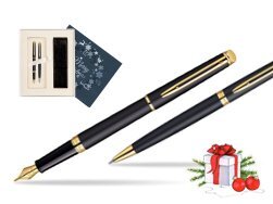 Waterman Hémisphère Matt Black GT Fountain pen + Waterman Hémisphère Matt Black GT Ballpoint Pen in Christmas Gift Box navy blue