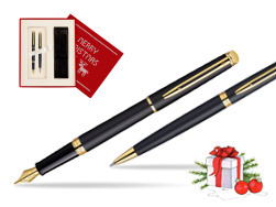 Waterman Hémisphère Matt Black GT Fountain pen + Waterman Hémisphère Matt Black GT Ballpoint Pen in Christmas Gift Box red