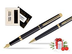 Waterman Hémisphère Matt Black GT Fountain pen + Waterman Hémisphère Matt Black GT Ballpoint Pen w Christmas Gift Box Magic of Christmas