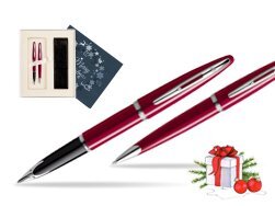 Waterman Carène Glossy Red CT Fountain pen + Waterman Carène Glossy Red CT Ballpoint Pen in Christmas Gift Box navy blue