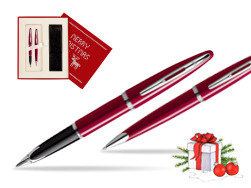 Waterman Carène Glossy Red CT Fountain pen + Waterman Carène Glossy Red CT Ballpoint Pen in Christmas Gift Box red