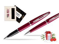 Waterman Carène Glossy Red CT Fountain pen + Waterman Carène Glossy Red CT Ballpoint Pen w Christmas Gift Box Magic of Christmas