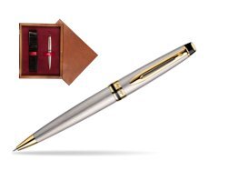 Waterman Expert Stainless Steel GT Ballpoint pen in single wooden box Mahogany Single Maroon