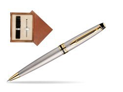 Waterman Expert Stainless Steel GT Ballpoint pen in single wooden box  Mahogany Single Ecru