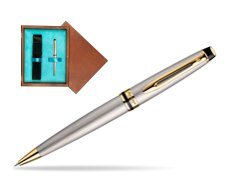 Waterman Expert Stainless Steel GT Ballpoint pen in single wooden box  Mahogany Single Turquoise 