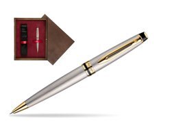 Waterman Expert Stainless Steel GT Ballpoint pen in single wooden box  Wenge Single Maroon