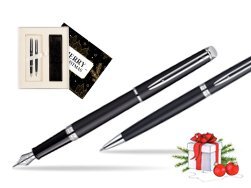 Waterman Hémisphère Matt Black CT Fountain pen + Waterman Hémisphère Matt Black CT Ballpoint Pen w Christmas Gift Box Magic of Christmas